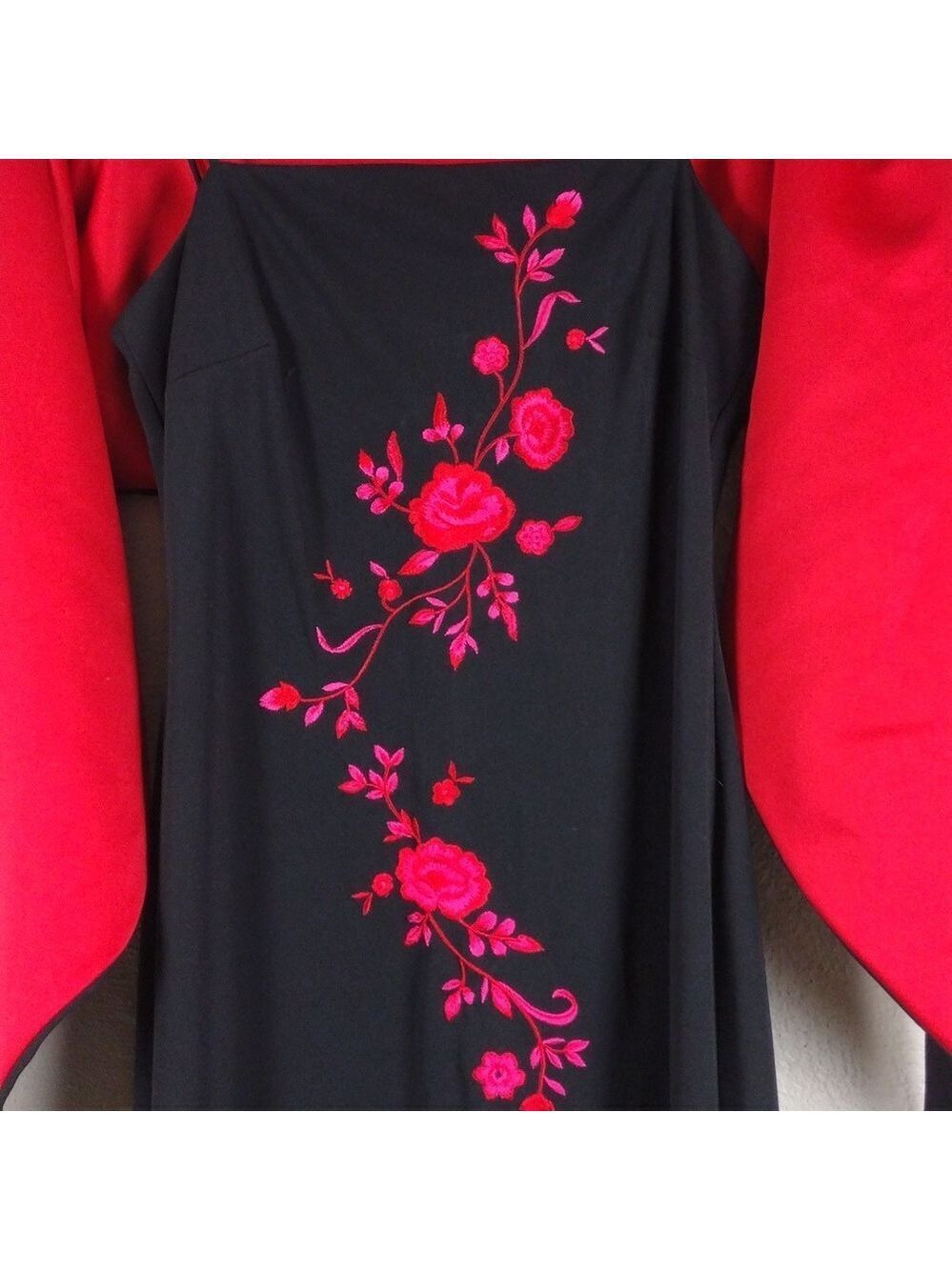 Arianna by Rachel Kaye Black Pink Embroidered Spaghetti Strap Floor Length Gown - Picture 7 of 16
